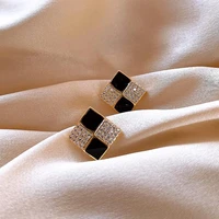 jewelry 2022 korean fashion retro square stud earrings exquisite shiny zircon black drop glaze ladies simple fashion stud