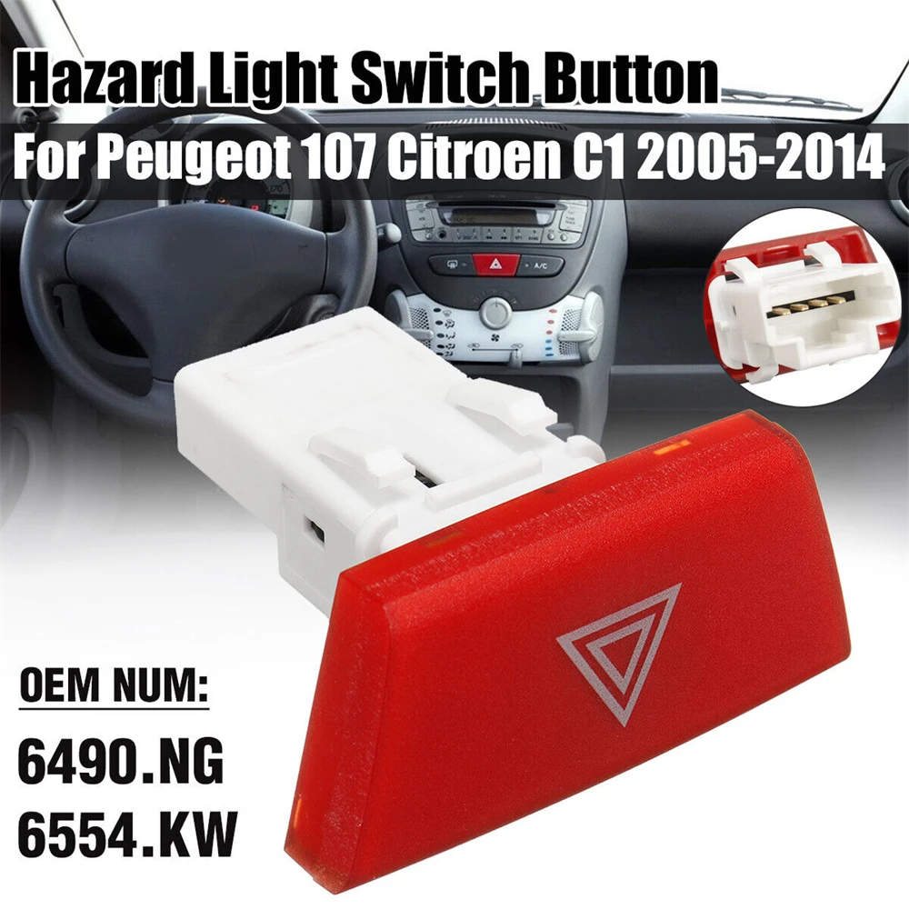 

​Warning Hazard Light Emergency Button Switch 6490.NG For Peugeot 107 Citroen C1 Toyota Aygo Mk1 Warning Emergency Lamp Switch