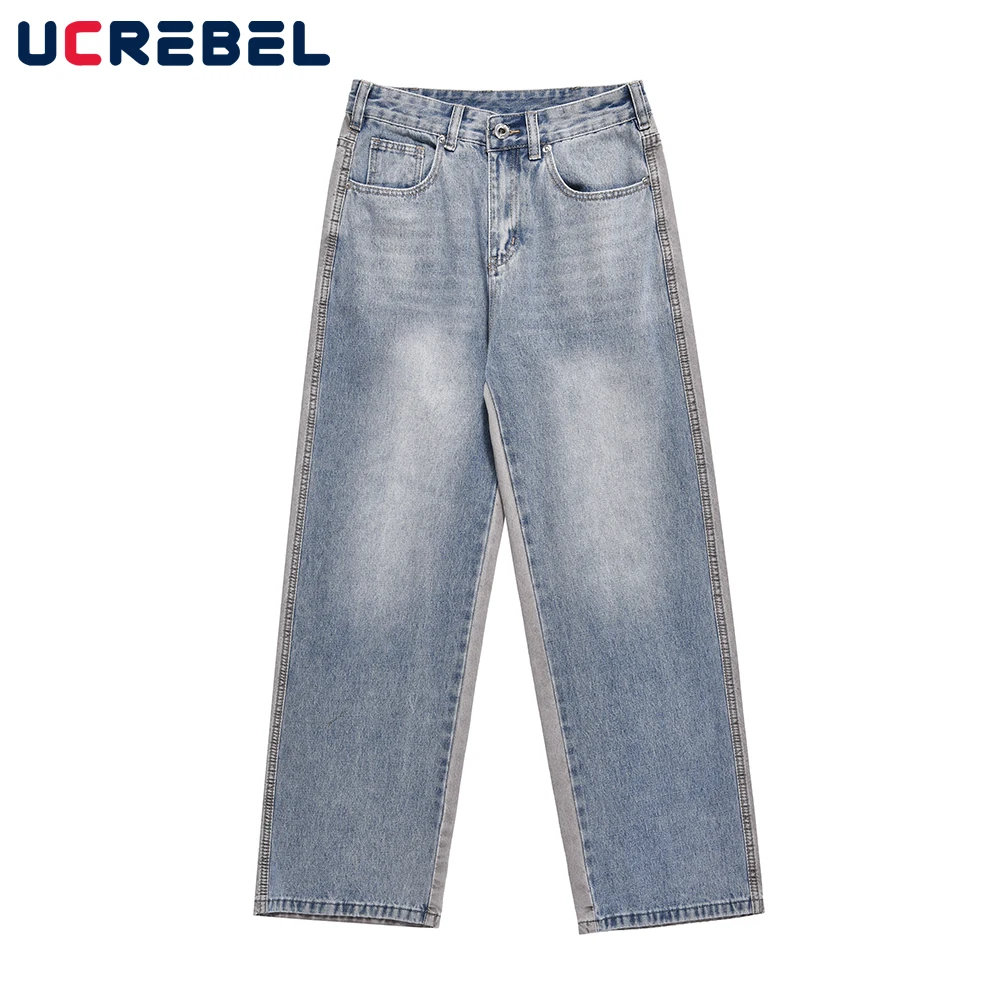 

Джинсы мужские состаренные, повседневные брюки с прямыми штанинами, потертые, свободные, с передней и задней частью