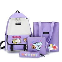kpop bangtan boys colorful cartoon cute schoolbag four piece fashion canvas student backpack shoulder bag gift jk fan collection