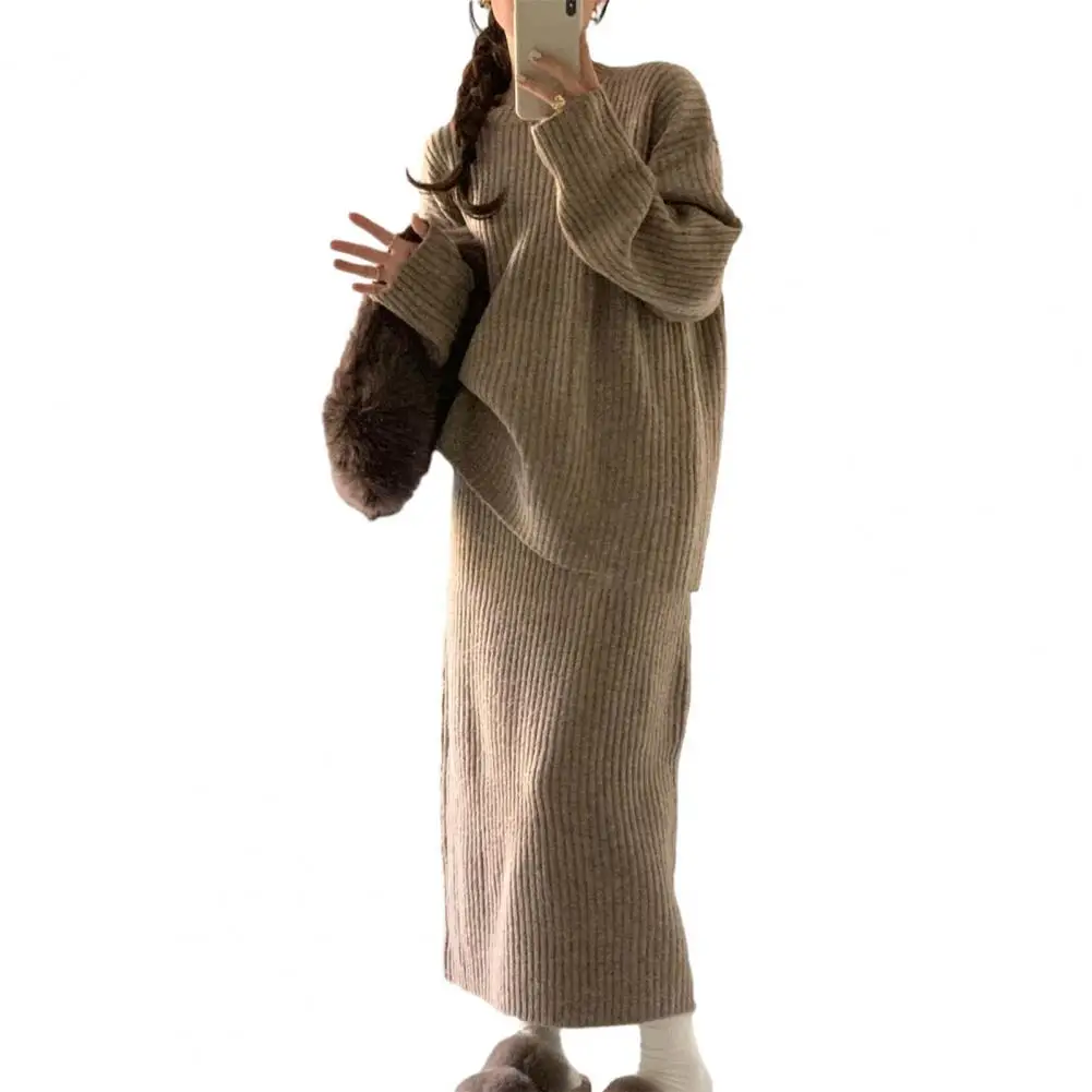 Женский костюм с юбкой макси длинным рукавом удобный зимний комплект из свитера