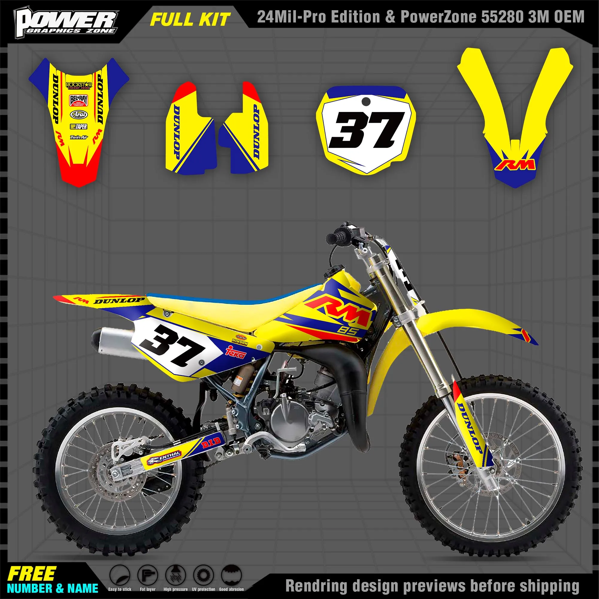 PowerZone Custom Team Graphics Decals 3M Stickers Kit For SUZUKI  01-18 RM85 Stickers 001