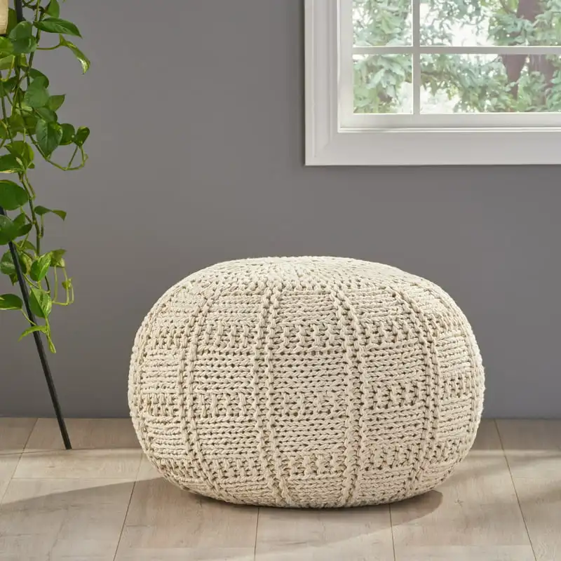 

Fabric Pouf, Ivory Footstool Stuffed Bean Bag Footrest Floor Corner Seat Puff Foot Rest Stool Hallway Ottoman Home Decor Furnit