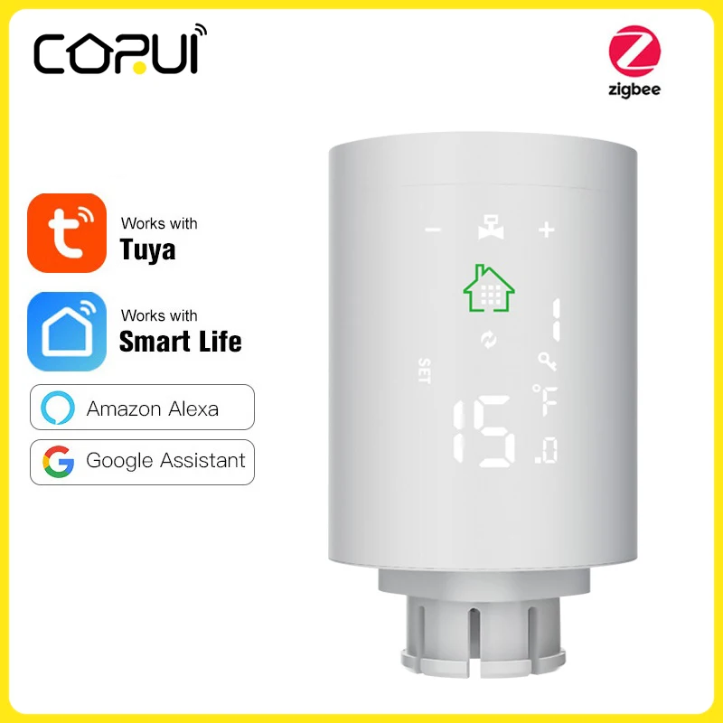 

CoRui Tuya ZigBee Radiator Actuator Valve Smart Programmable Thermostat Heater Temperature Controller Google Home Alexa