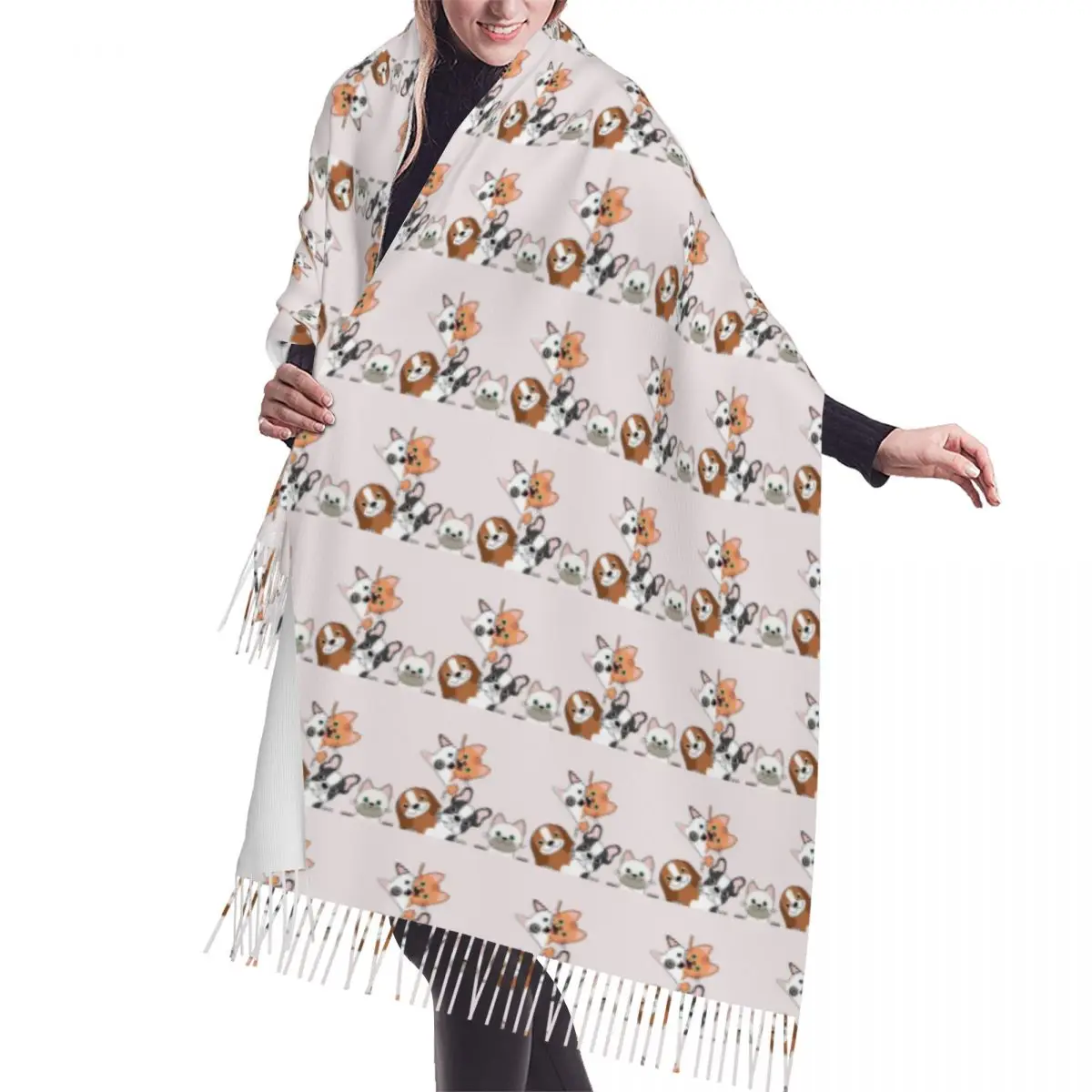 

Tassel Scarf Large 196*68cm Pashmina Winter Warm Shawl Wrap Bufanda Female Funny Cartoon Dogs And Cats Cashmere Scarves