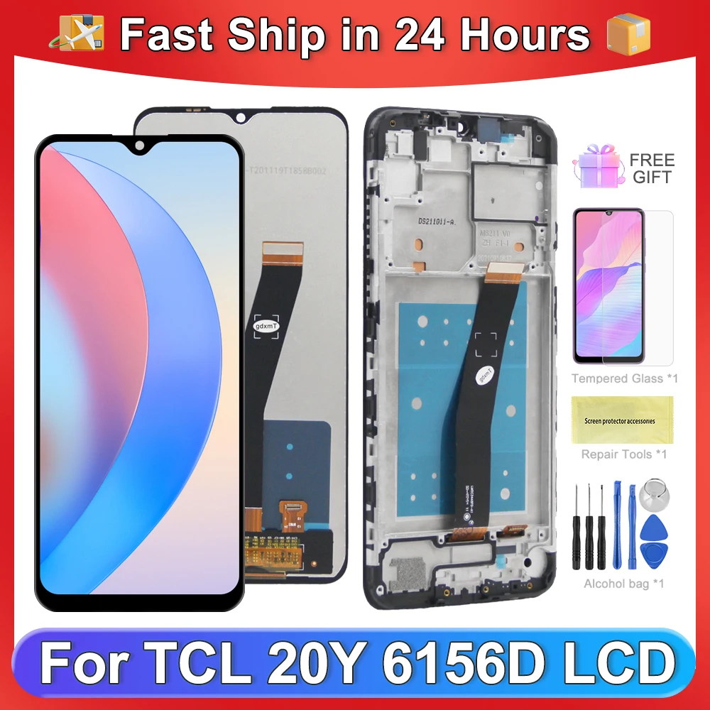 

Оригинальный экран TCL 20Y 6,52 ''для TCL 20Y, ЖК-дисплей, экран с дигитайзером в сборе, запасные части, дисплей 6156D с рамкой