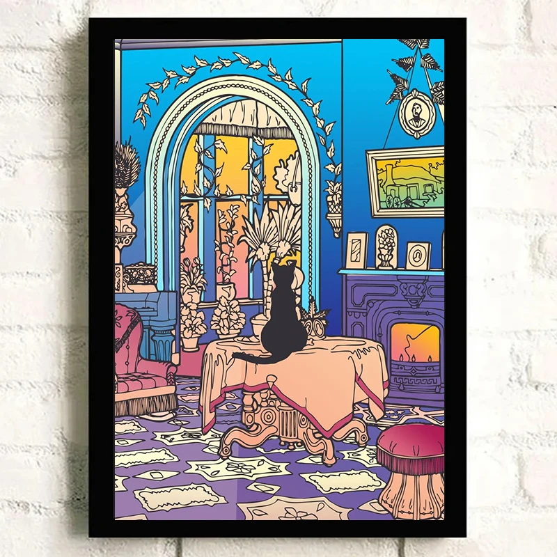 Аниме Город Поп-плакат ИЛЛЮСТРАЦИЯ Современный Стиль Холст С Принтом Без Рамы