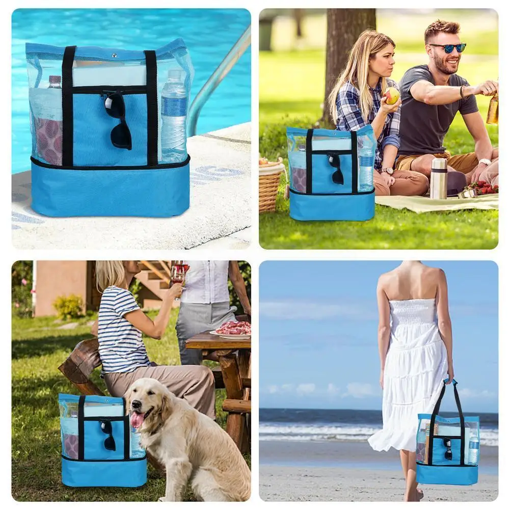 

Вместительная сетчатая прозрачная сумка, двухслойная Сумка-тоут для пикника, пляжа, офиса, закусок, обедов, сумки Z2e4