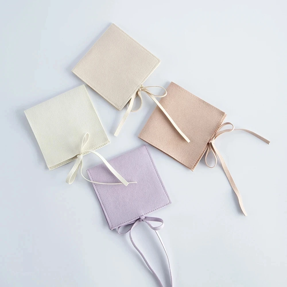 

Wholesale Beige Microfiber Jewelry Ring Earrings Suede Envelope Bag with Rope Storange Packaging Pouch Wedding Gift Party