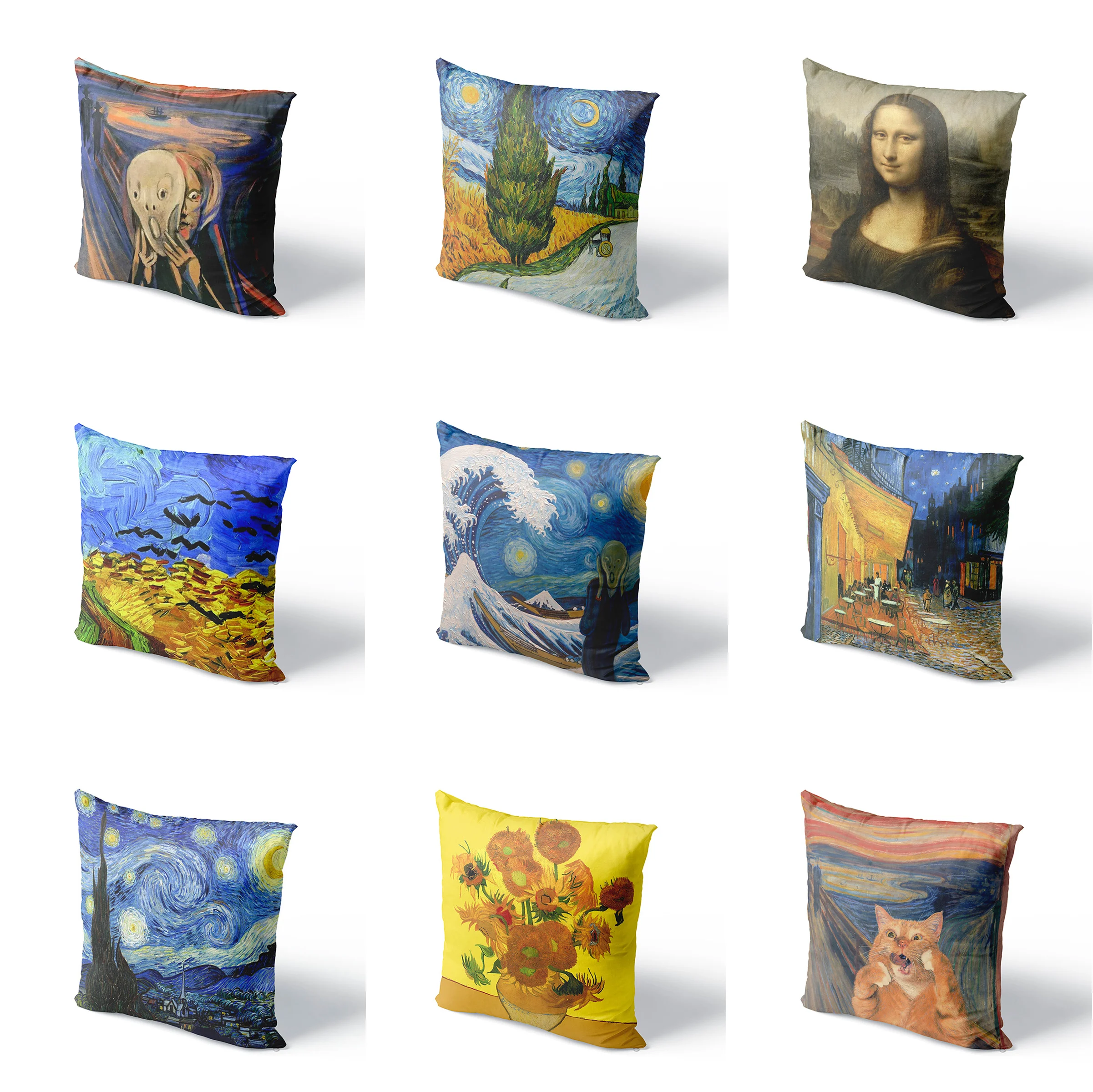 

45x45cm Van Gogh Oil Painting Pillowcase Sofa Cushion Cover Sunflower Night Pillow Cover Sofa Pillow Cover Home Decoration
