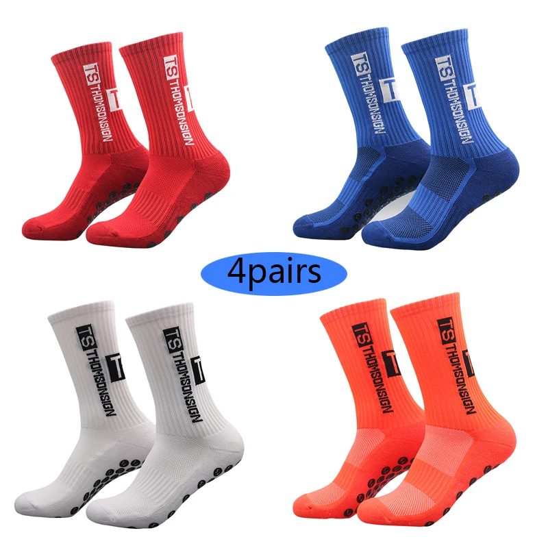 

2023 New Style TS Football Socks 4 Pairs Round Silicone Suction Cup Grip Anti Slip Soccer Socks Sports Men Women Sports Socks