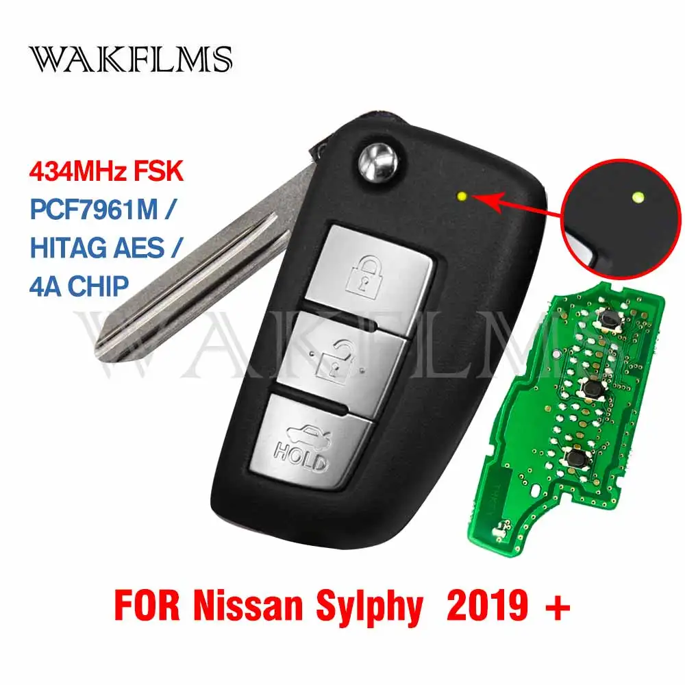 Ключ дистанционного управления для Nissan Sylphy 2019 2020 желтый светодиод 3 кнопки чип