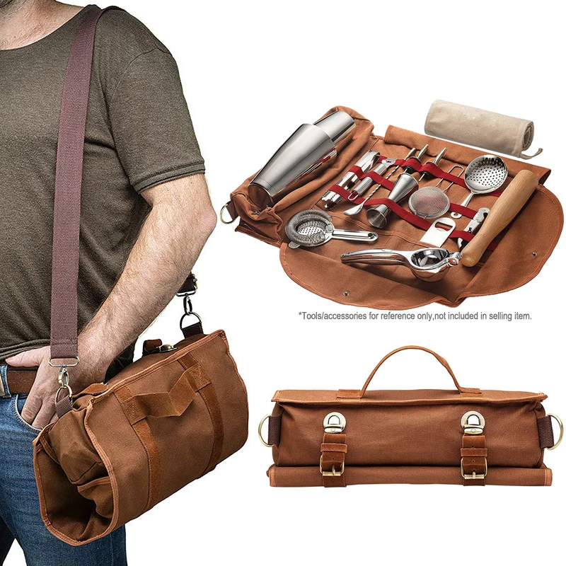 Bartender Bag Travel Bartender Kit Bag Bar Tools Bag Portable Canvas Bag Shoulder Strap for Easy Carry Bar Tender Shoulder Bag