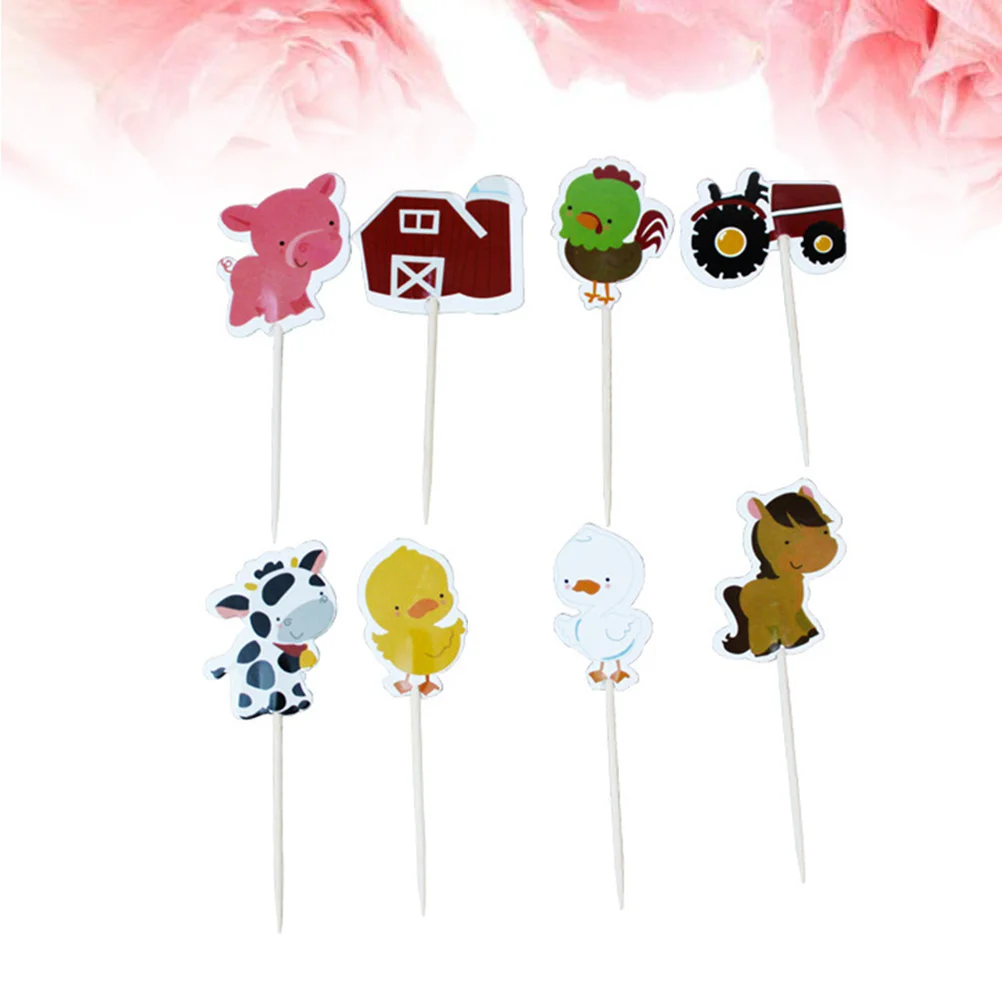

Decorations Cake Party Pattern Farm Cupcake Topper Supplies Animals Cartoon Chicken Duck Horse