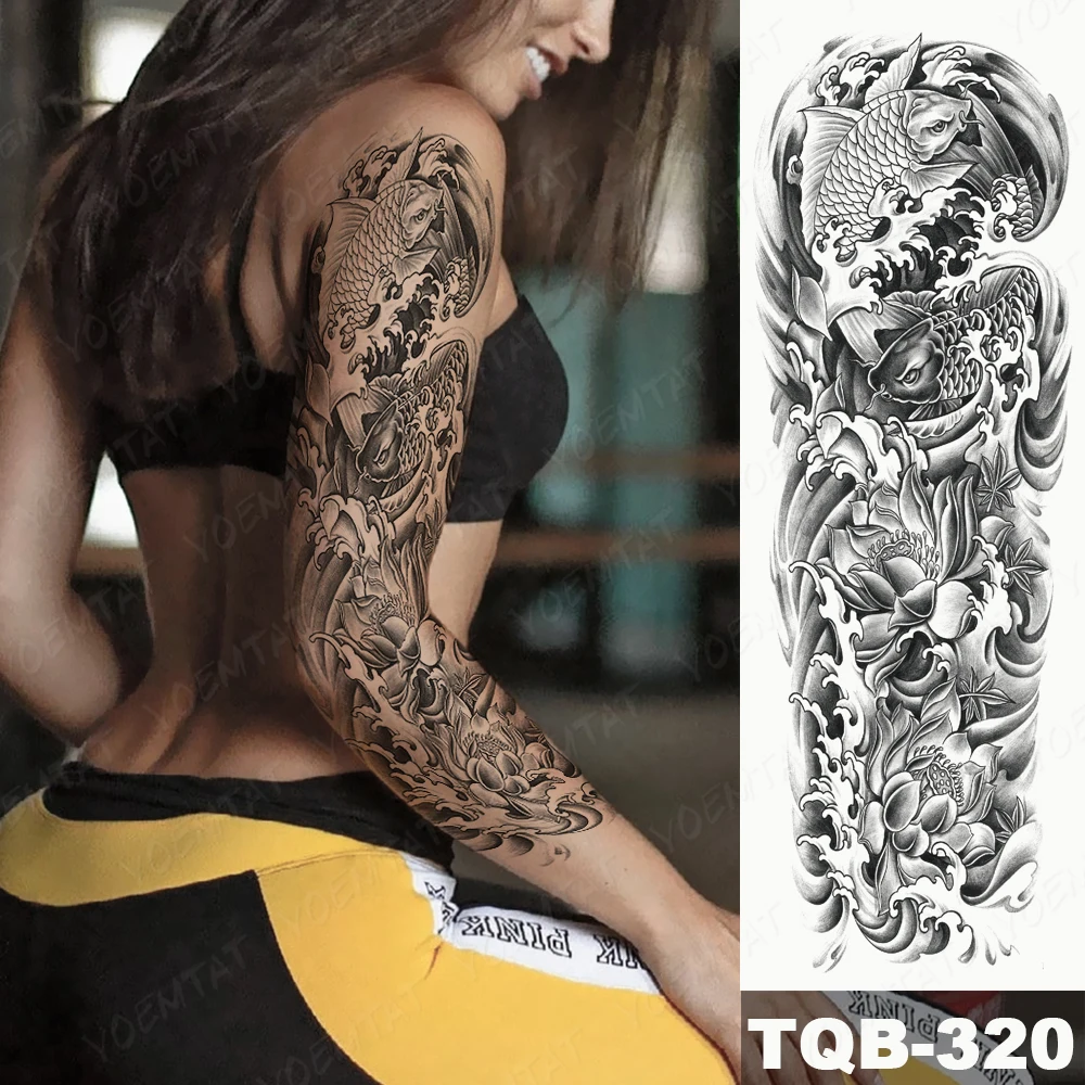 Japanese Style Traditional Sketch Chrysanthemum Totem Tattoos Women Men Waterproof Temporary Tattoo Stickers Body Art Fake Tatto images - 6