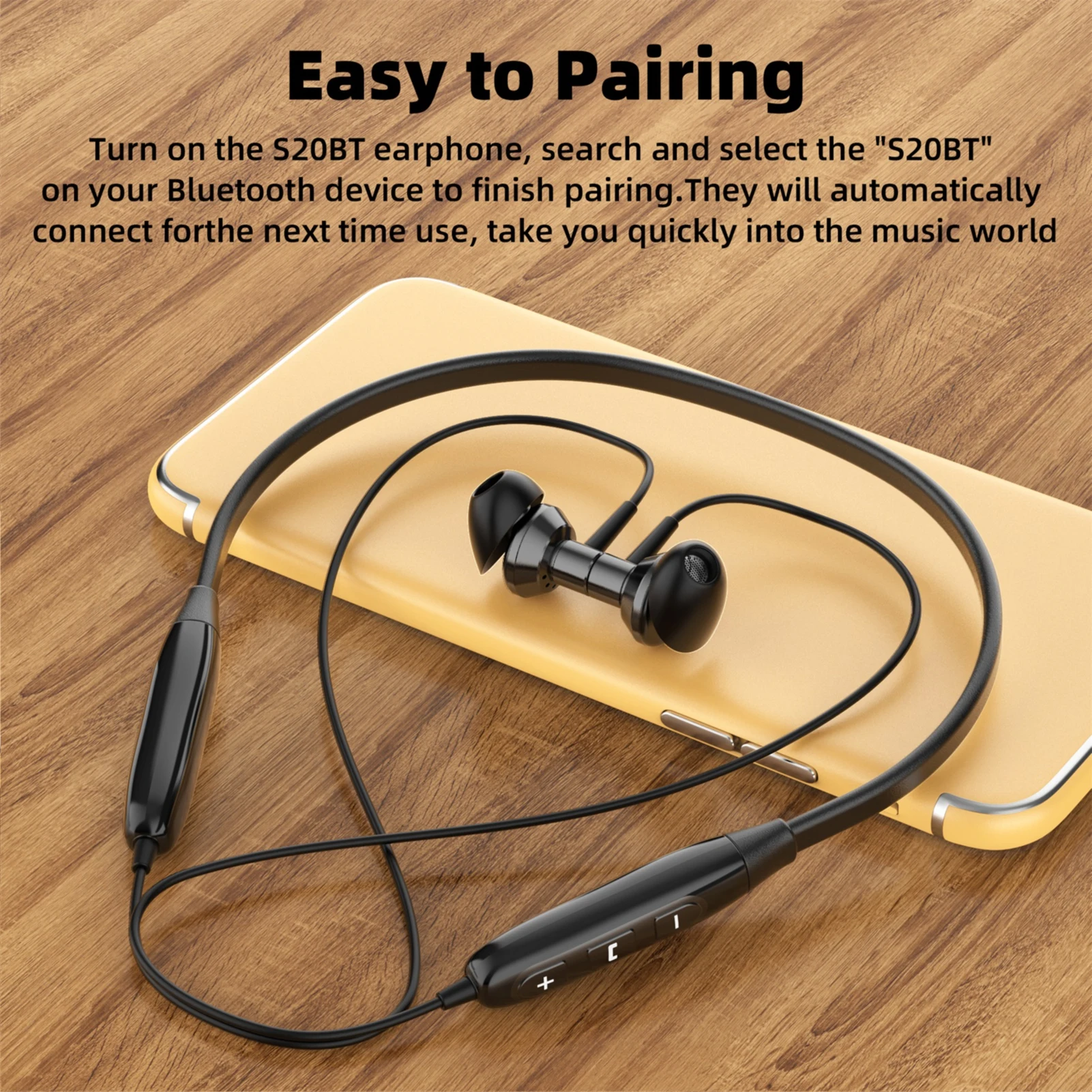 Фото SoundMAGIC S20BT Bluetooth-наушники с шейным ремешком Hi-Fi стерео гарнитура-вкладыш с микрофоном легкие спортивные наушники №5