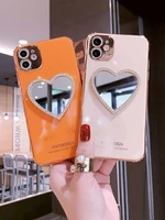 luxury 3d electroplate love heart makeup mirror girl diamond phone case for iphone 11 12 pro max x xs xr 7 8 plus soft cover