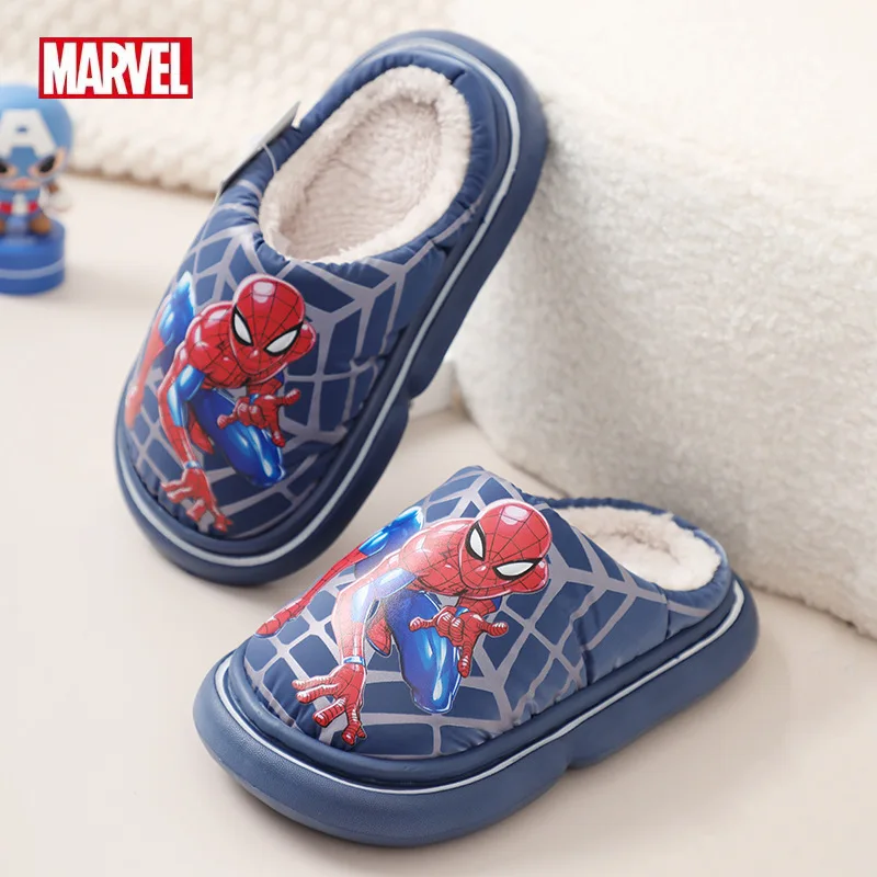 Хлопковые тапочки с рисунком Диснея Человек-паук домашние плюшевые теплые для