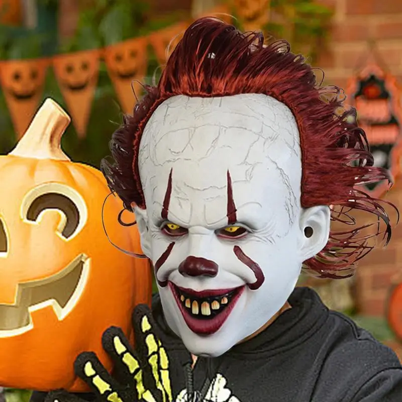 Страшная маска на лицо клоуна Хэллоуин страшная все с красными волосами ролевая