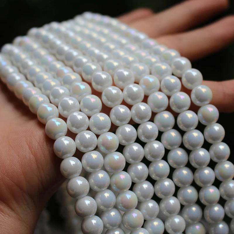 

4 6 8mm White Glass Beads With AB Colors Round Fashion Jewelry accessoires For Bracelet Necklace Wholesale and Retail Craft DIY