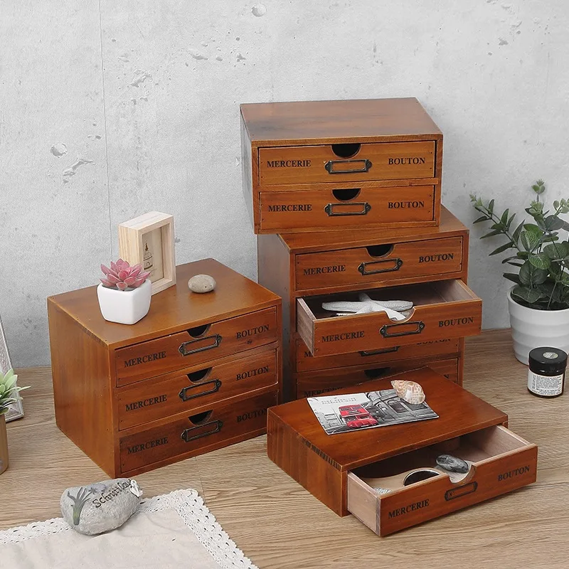 

Modern style office desk storage organizer wooden box Wooden home drawer type cosmetic organizer storage box