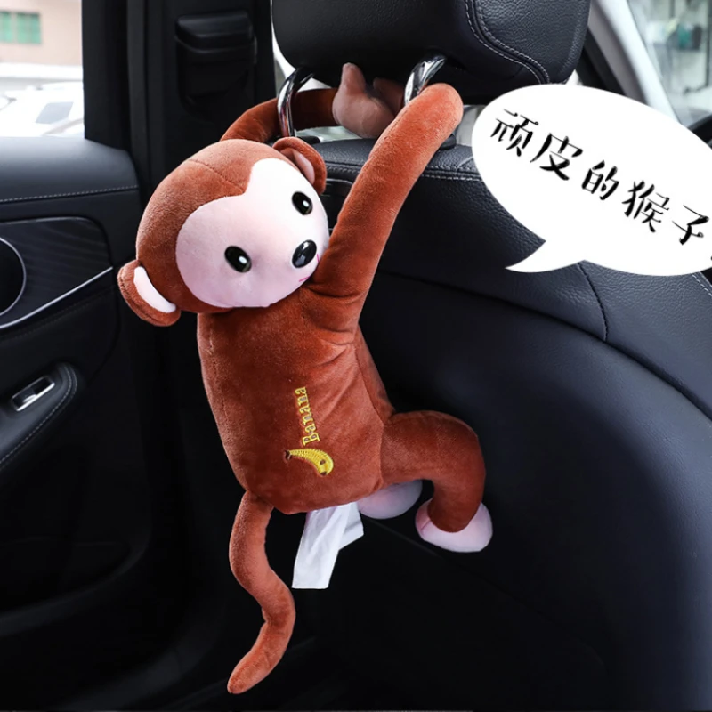Creatieve Pippi Aap Tissue Doos Auto Levert Opslag Opknoping Soort Autostoel Terug Pop Cartoon Leuke Автомобильный держатель
