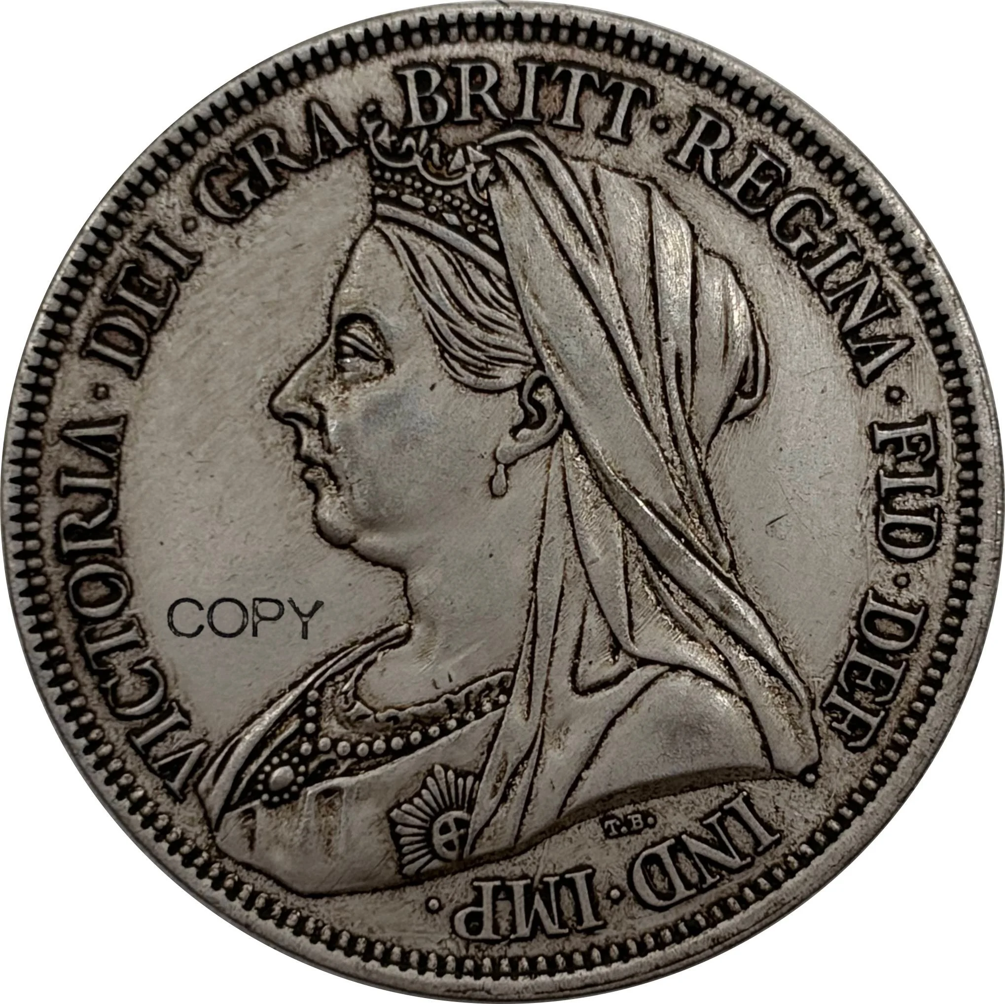 Фото Великобритания 1893 1-лировая монета с изображением королевы Виктории, 3-е портретное изображение, металлическая, посеребренная, копия, сувенирная монета №5