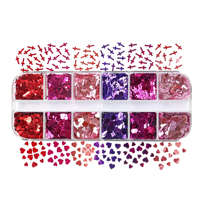 

Love Heart Cross-Shaped Sequins For Nail Art Decoration Valentine's Day Glitter Paillettes For Nail Design Manicure Accessories