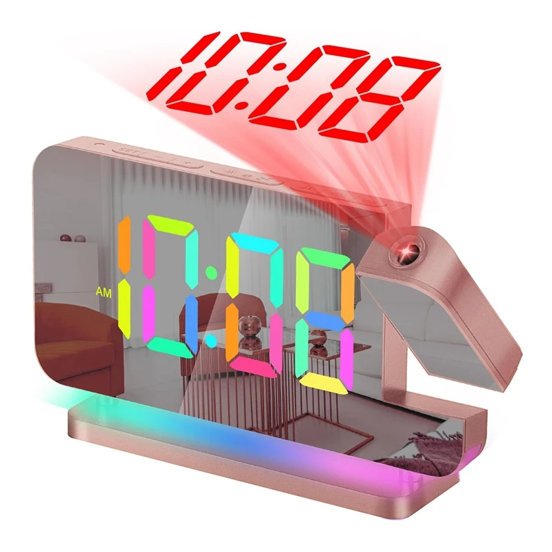 

Projection Alarm Clock,7.4Inch LED Mirror Digital Clocks Large Display,+180°Rotatable Projector,Night Light