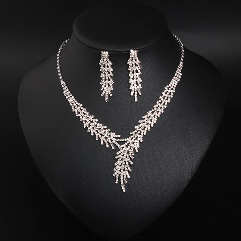 

Sangnuo Elegant Silver Color Crystal Necklace Earrings Set Wedding Engagement Jewelry Sets for Women Bridal Jewellery Accessory