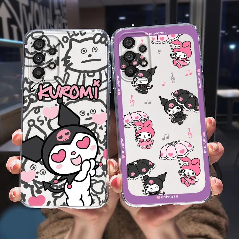 

Cute Kuromi Melody Transparent Phone Case For Samsung A53 A52 A33 A32 A51 A71 A21S A13 A73 A50 A22 A23 A72 A12 5G Phone Case
