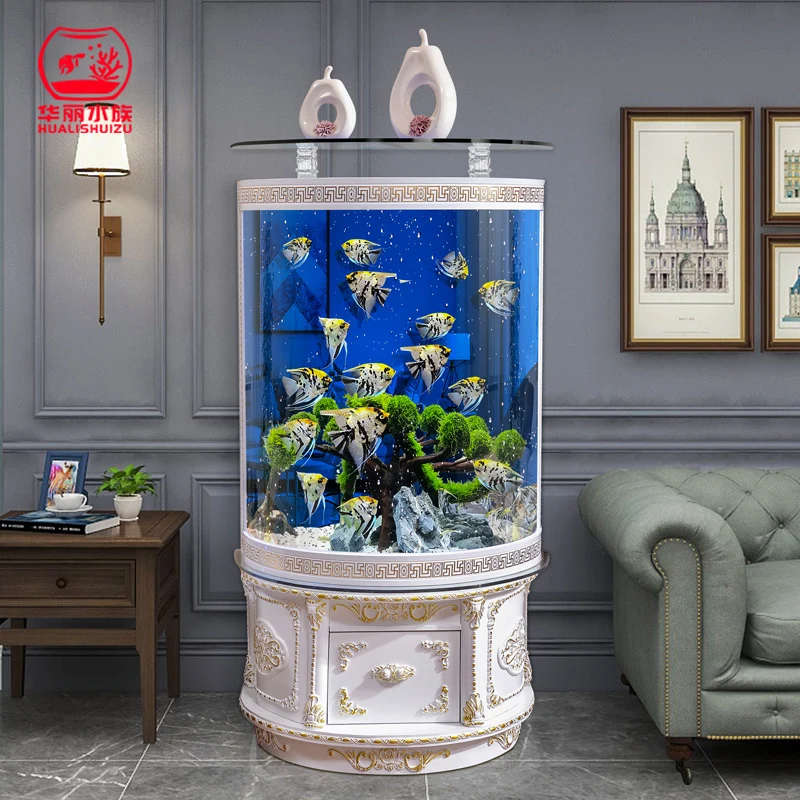 Аквариум полукруговой маленький без замены аквариума цилиндрический Золотой