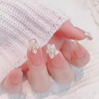 24pcs pink floral fake nails sweet style long paragraph manicure save time false nail with designs finished nail piece