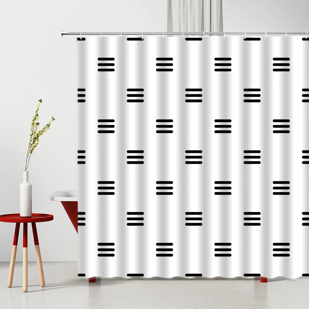 

Curtain Black Spot Minimalist Pattern Bathtub Decor Waterproof Geometric Shower Hanging Curtain Multiple Size With Hooks