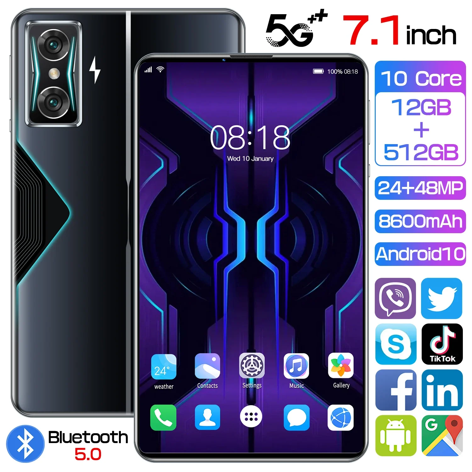 

New K50 Tab 7 Inch Global Version Tablet 12GB RAM 512GB ROM Tablete Drawing Android 10.0 Dual Sim 10 Core Tablette 5G Network