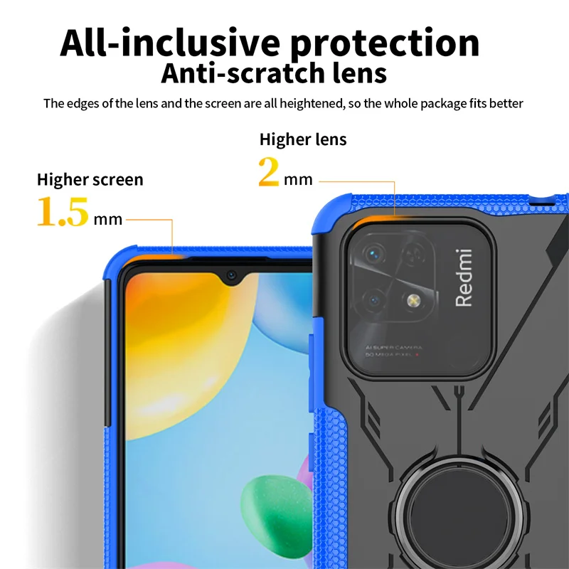 For Redmi 10C Case For Redmi 10C Cover Funda Shell Finger Ring Armor Shockproof Protective PC TPU Phone Bumper For Redmi 10C