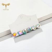 colorful stainless steel woman earrings set ladies romantic love jewelry 3 pairs of stud earrings valentines day gift