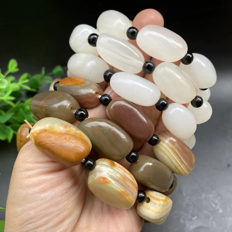 

Raw Jade Stone With Skin Nephrite Bracelet Men Women Healing Jewelry Real Chinese Jades Original Stones Beads Beaded Bracelets