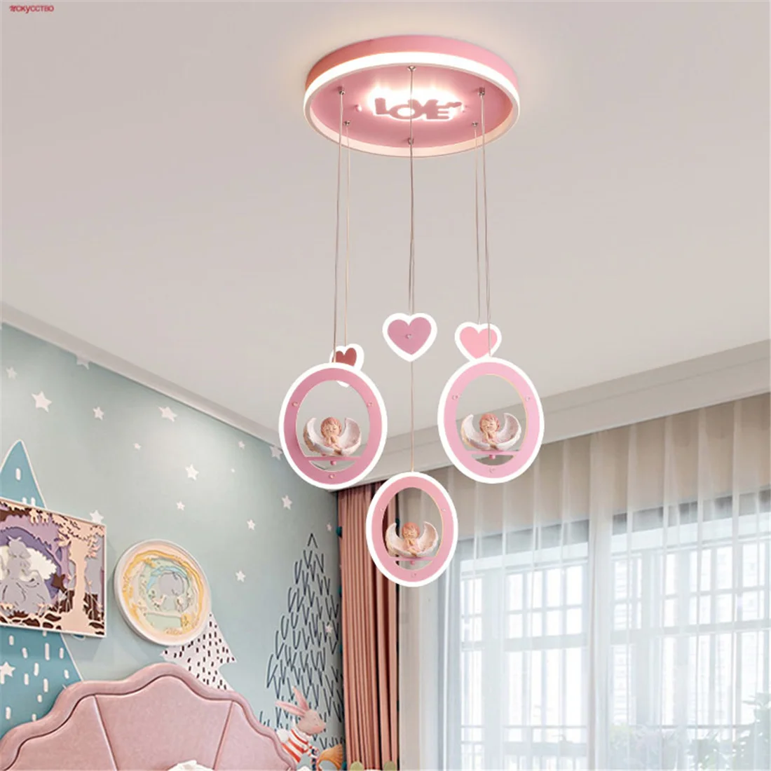 

Creative Angel Girl Pink Kids Room Led Pendant Lights Romantic Indoor Children Suspension Luminaire Design House Decor Luster