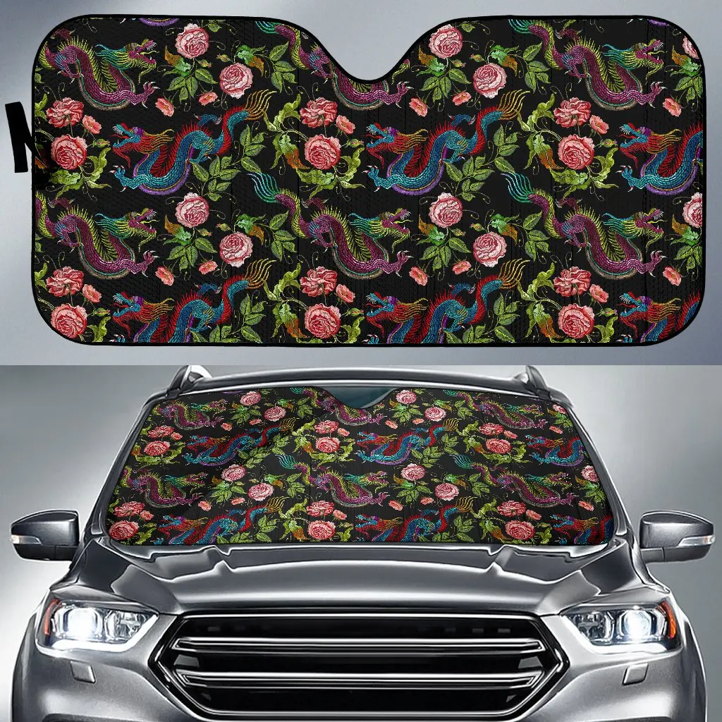 

Chinese Dragon Flower Pattern Print Car Sun Shade