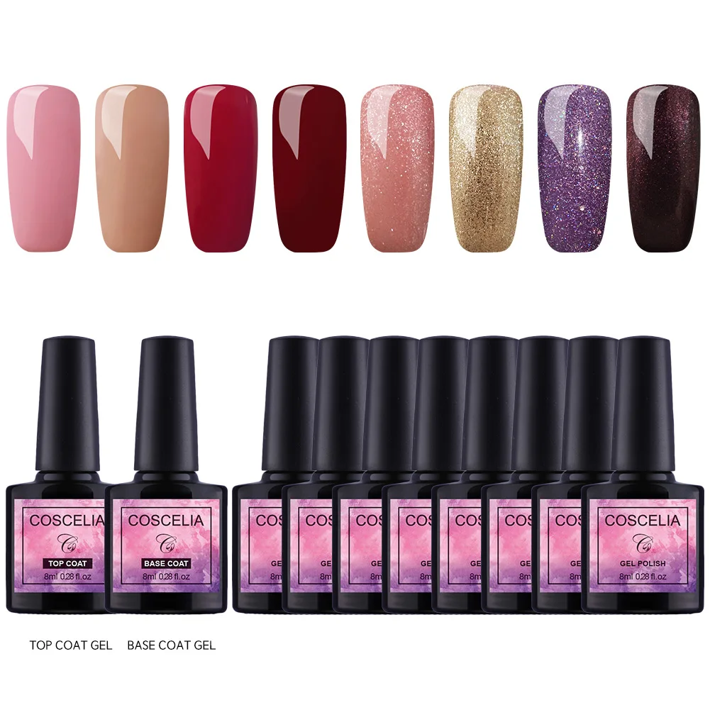 

COSCELIA 4/6/8PCS Polish Nail Gel Set With Top Base Coat Hybrid Semi Permanent Gel Lacquer Soak Off Nail Art Polish Kit
