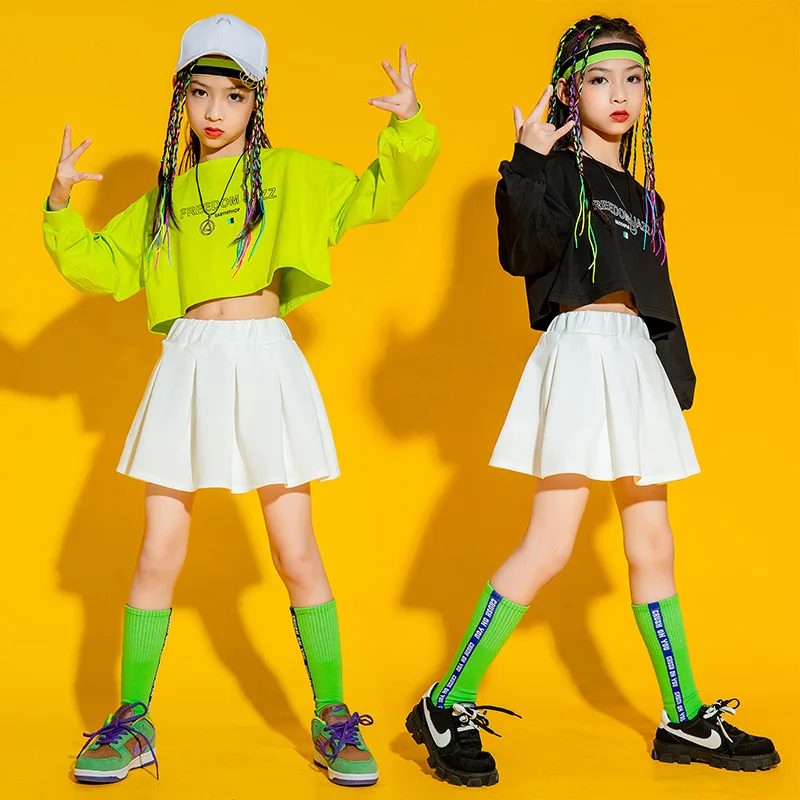 

Girls Clothing Teenage Jazz Costume Hip Hop Outfits Long Sleeve Tops & Skirt For Kids Performance Modern Dancing Clothes 3-14 Y