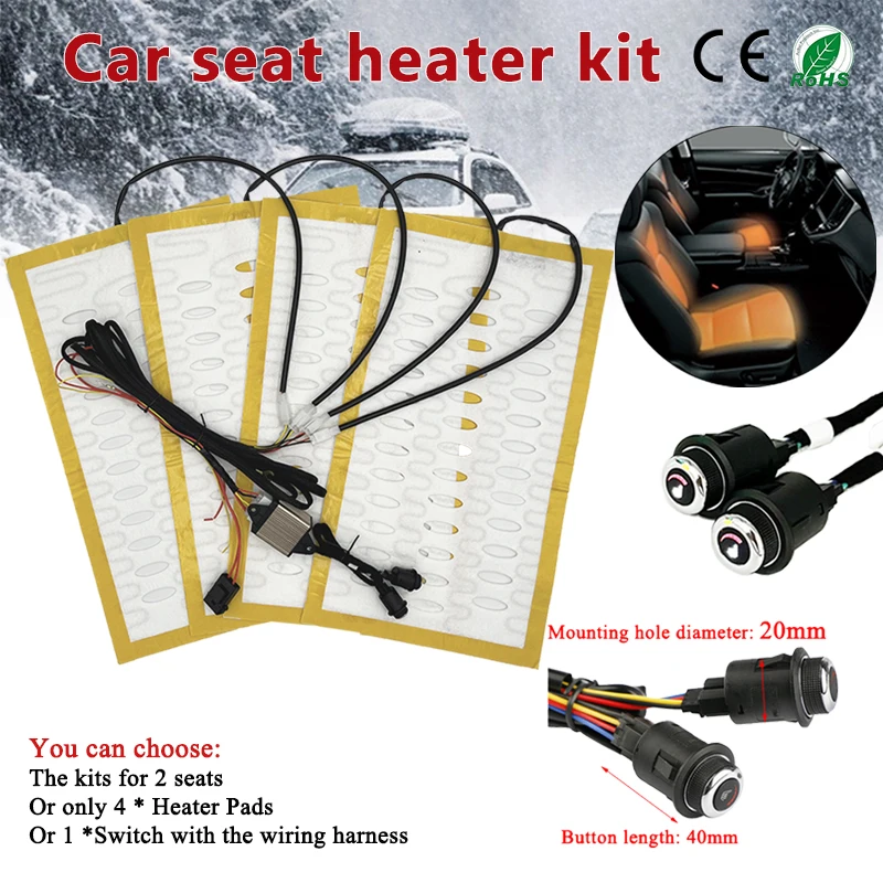 

НОВЫЙ универсальный встроенный комплект обогрева автомобильных сидений, 12 В, подходит для 2 сидений, легированный провод, быстрые нагревательные подушечки, 6-уровневая круглая система переключателя управления