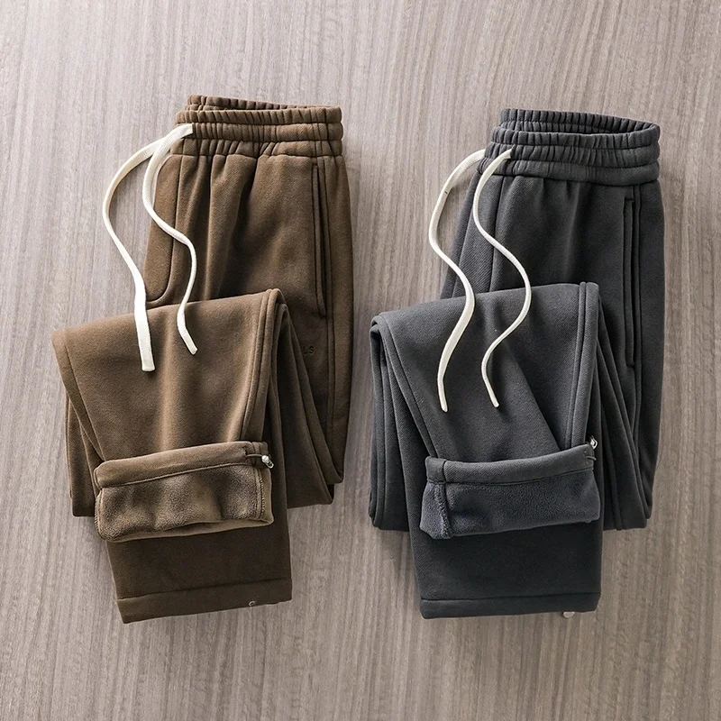 Мужские спортивные штаны на флисовой подкладке с завязками щиколотке осень и