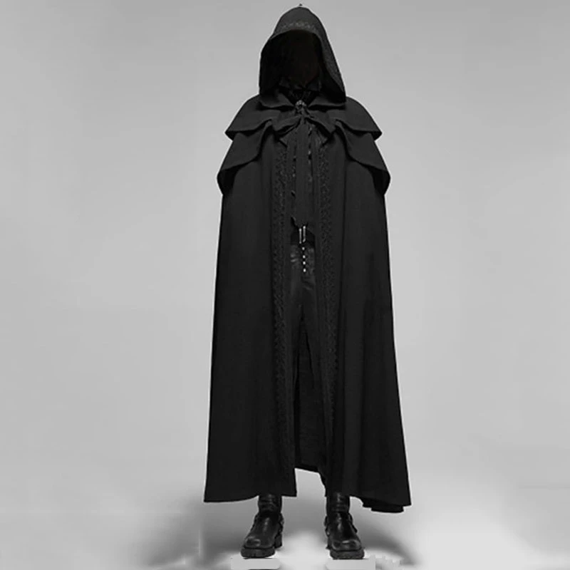 Мужской плащ с капюшоном для косплевечерние черный длинный | Костюмы косплея и
