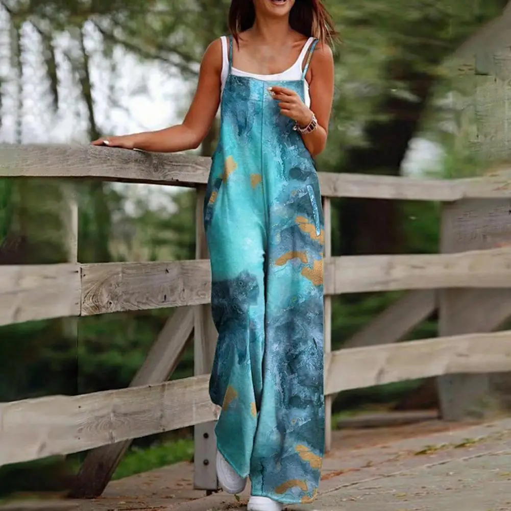 

Lady Jumpsuit Sleeveless Full Length Contrast Colors Star Print Straight Women Jumpsuit Summer Jumpsuit for Holiday