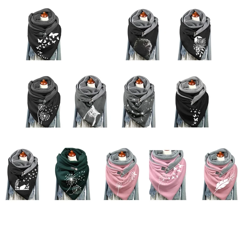 

Decorative Scarfs For Women Scarf Warm Soft Scarf Casual Style Triangular Scarf Poncho Cape With Buttons Cute Pattern