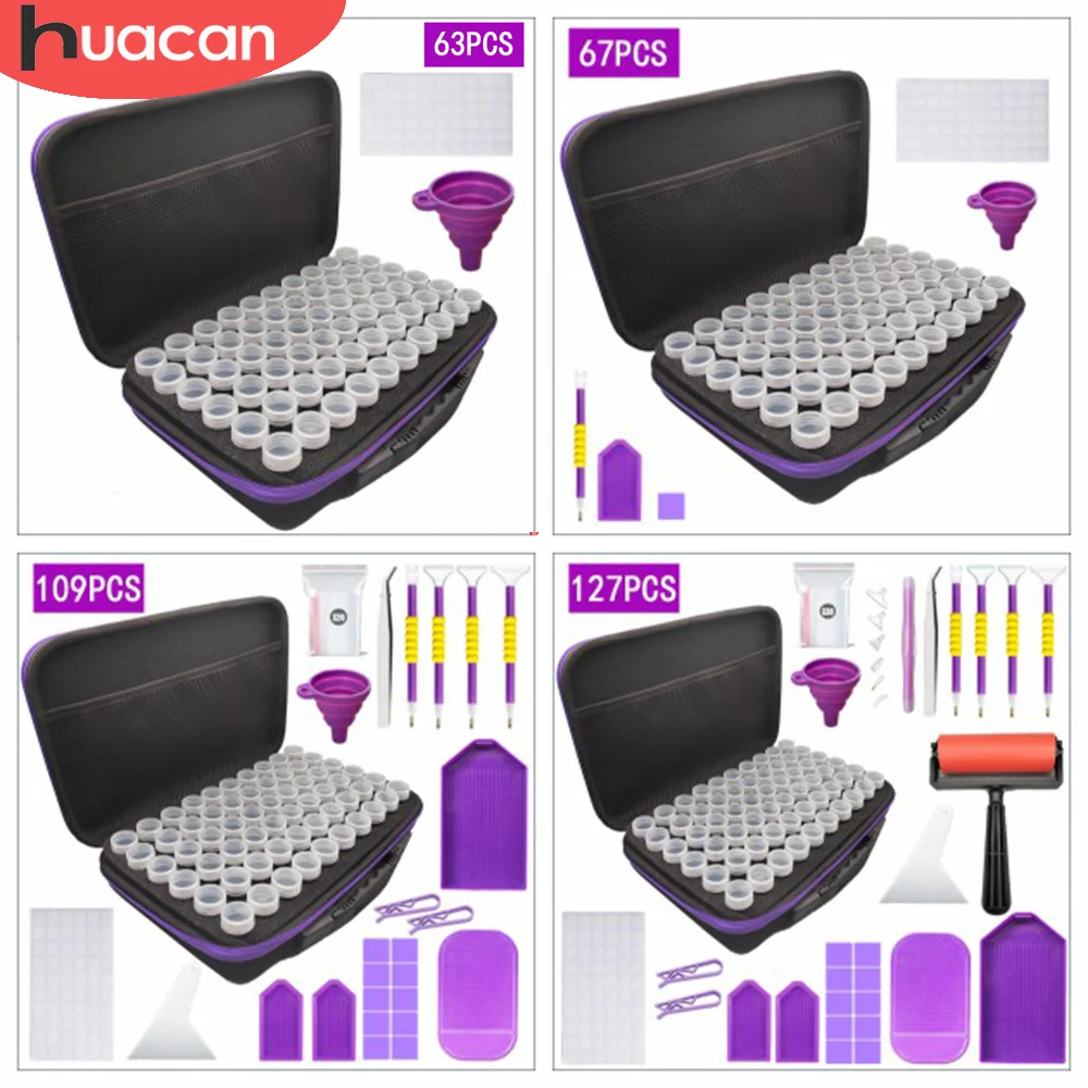 

HUACAN Diamond Painting Tools Accessories Storage Box 60 Grids Pen Clay Tray Funnel Stickers