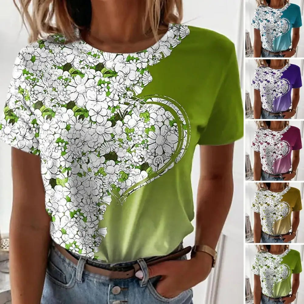 

Trendy Flower Printing Basic Women Top Tee Shirt Comfy Fashionable