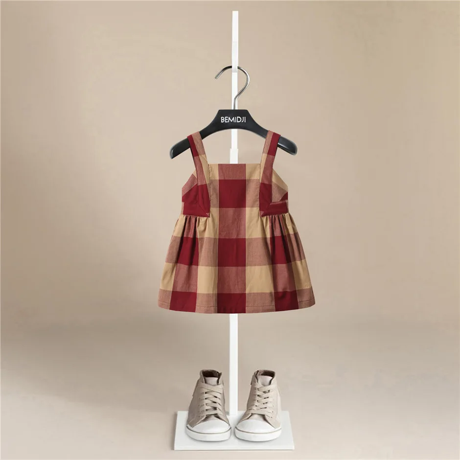 

Fashion Girls Casual Dress New Summer Kids Sleeveless Costume Sweet Plaid Dresses Children Clothing Suits 1-5 Years+Hair